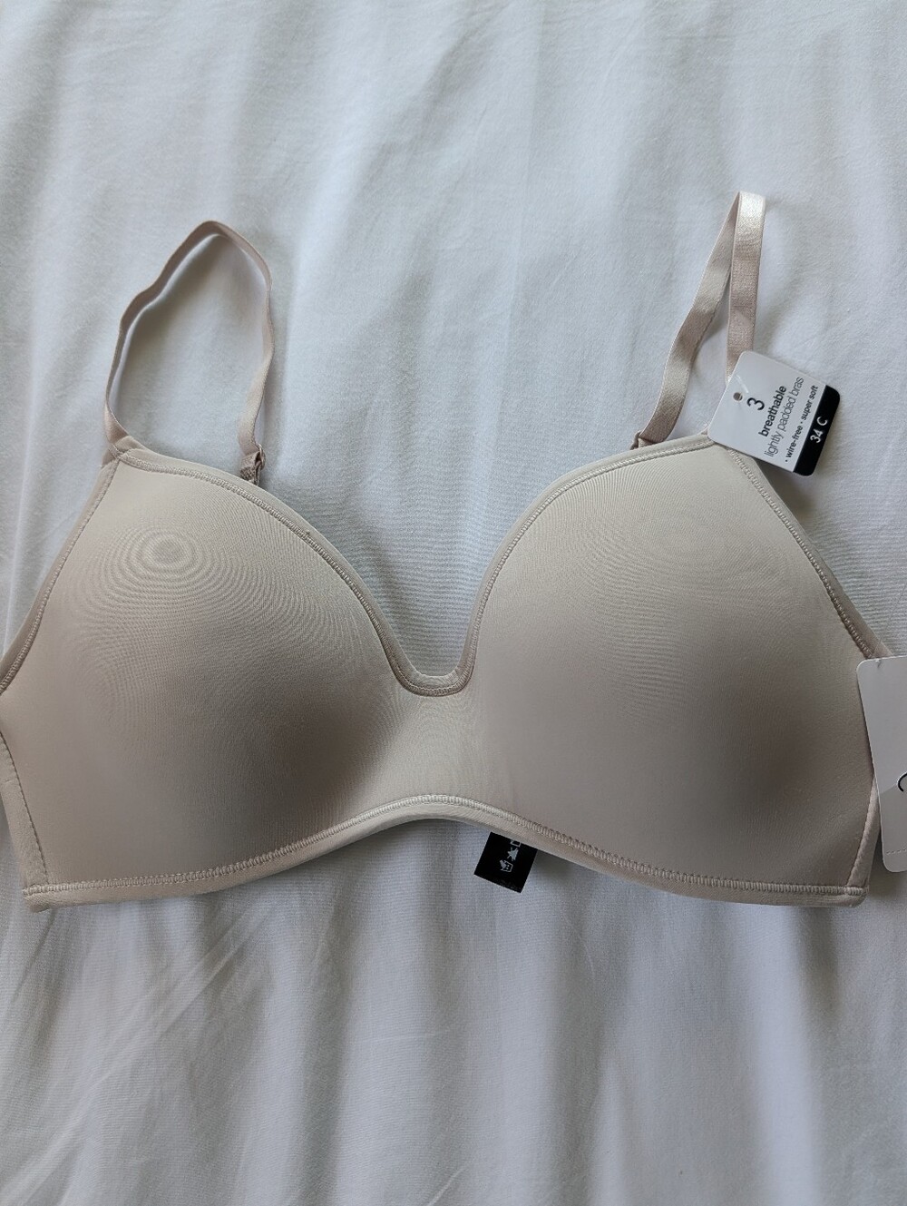 Rene Rofe Ladies New With Tags.  Wire Free Lightly Padded Bra.  Size 34C. Tan